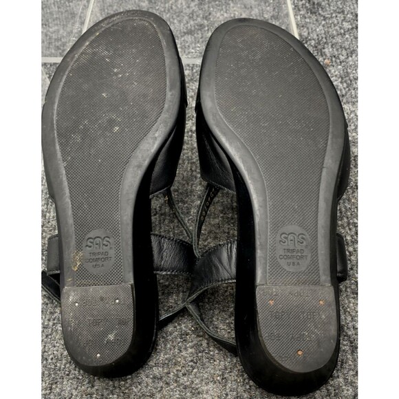 SAS Caress Cross Strap Sandals Size 6 W | Black Leather Comfort Wedge - Picture 8 of 16